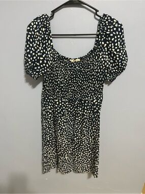 Roxy Navy and Cream Puff Sleeve Smocked Mini Dress